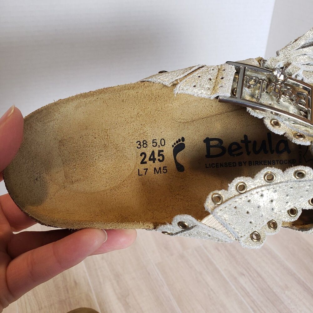 Betula Birkenstock Krystle Gold Leather Sandals Women’s EU 38.5 US 8 Boho Studde - Picture 8 of 8